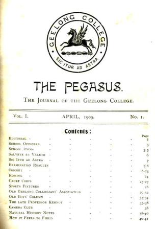 Pegasus Contents Page, 1909.